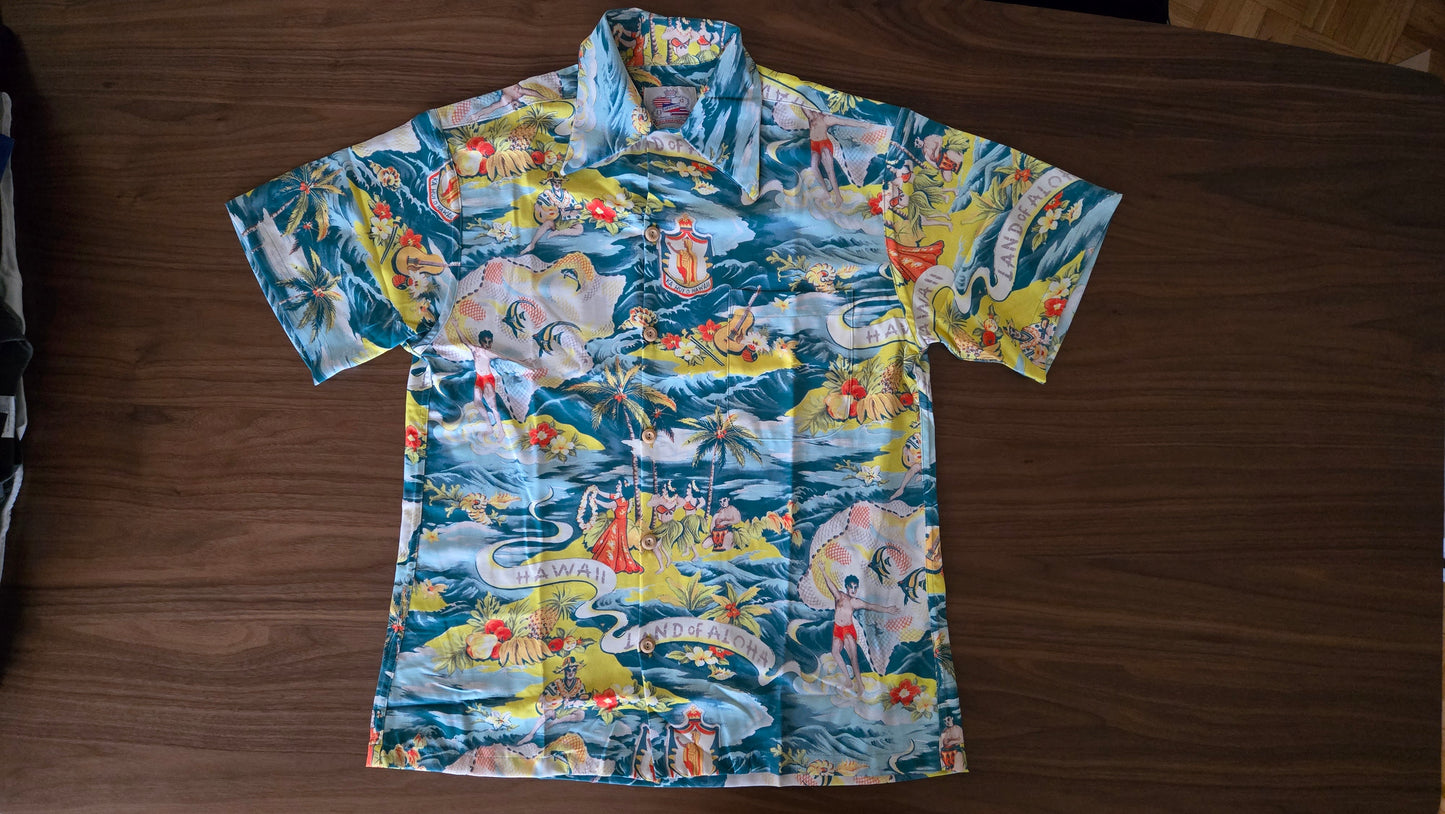 Vintage Kahanamoku - Hawaiian Land of Aloha Shirt - Mens Size XL - Navy Blue