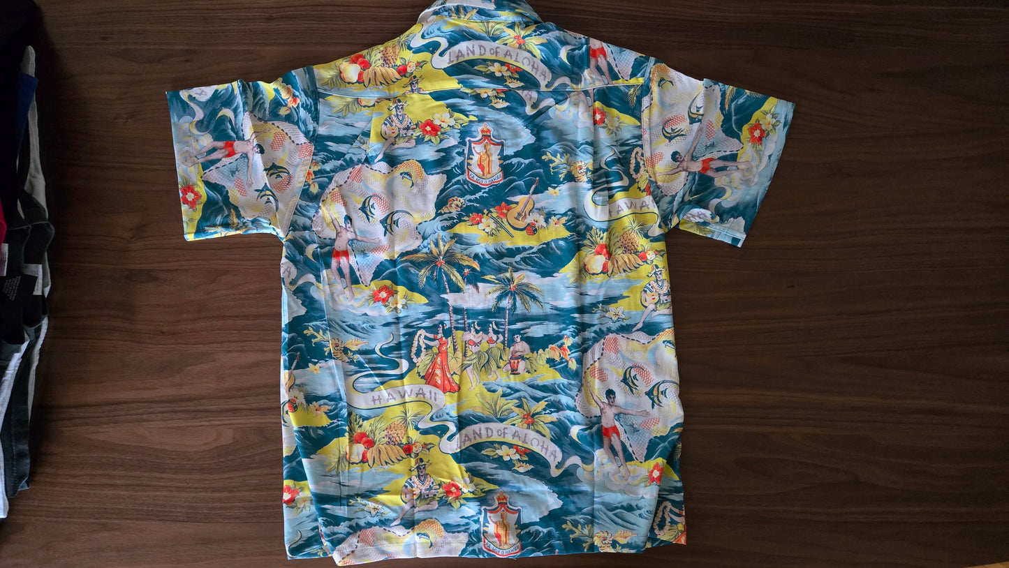 Vintage Kahanamoku - Hawaiian Land of Aloha Shirt - Mens Size XL - Navy Blue