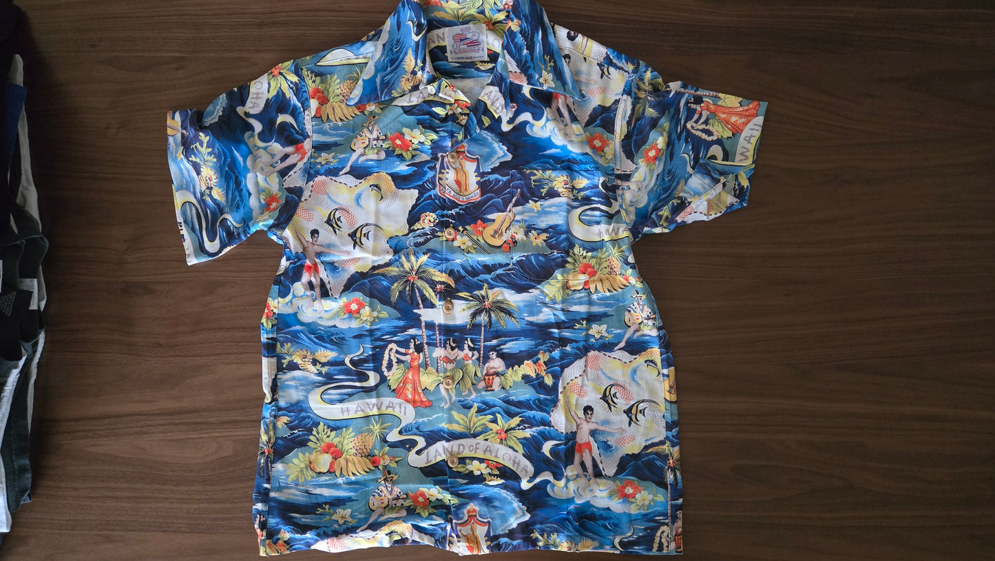Vintage Kahanamoku - Hawaiian Land of Aloha Shirt - Mens Size XL - Navy Blue