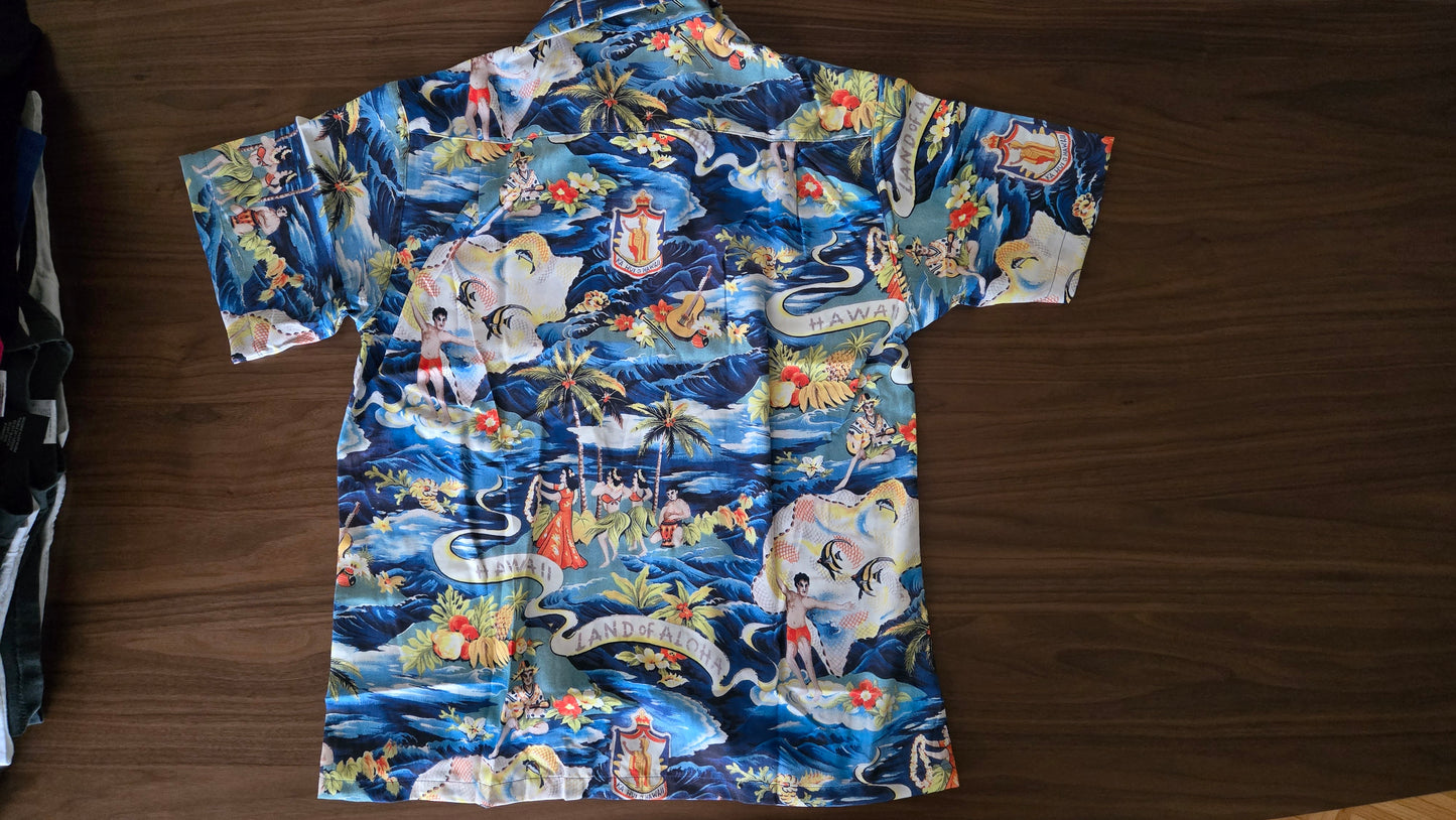 Vintage Kahanamoku - Hawaiian Land of Aloha Shirt - Mens Size XL - Navy Blue